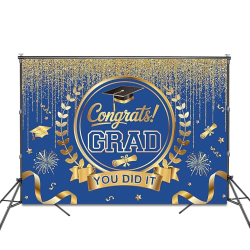 Graduation Backdrop Congrats Grad You Did It Party Decorations Background Congratulations Graduate Class of 2026 Banner Photo Booth Props (Blue and Gold, 7x5ft) - color: Blue and Gold