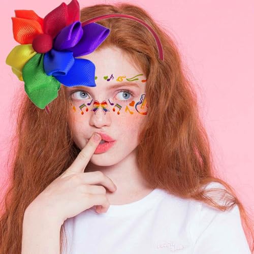 Rainbow Flower Headband Double Layer Ribbon Headwear Hair Accessories for Pride Day LGBT Parade Party Supplies - color: Rainbow