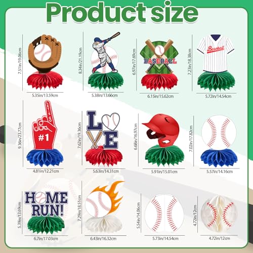 kockuu 12 Pcs Baseball Centerpieces for Party Table Decorations, Double-sided Baseball Honeycomb for Birthday Sports Theme Decor Supplies Favors - style: Baseball