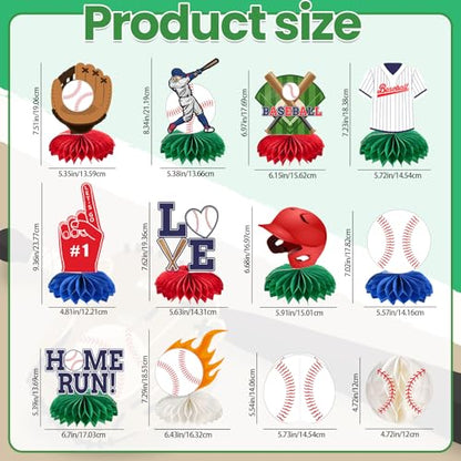 kockuu 12 Pcs Baseball Centerpieces for Party Table Decorations, Double-sided Baseball Honeycomb for Birthday Sports Theme Decor Supplies Favors - style: Baseball