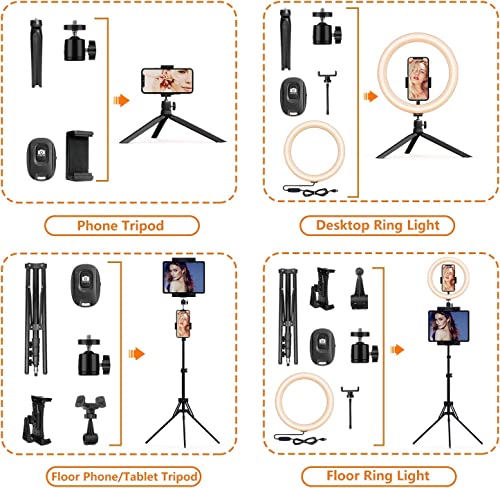 12" Selfie Ring Light with Tripod Stand 72" Tall & Mini Desktop Tripod, PEYOU Ring Light Tripod with 4 Phone Tablet Holders & Shutter for YouTube/Makeup/TikTok/Photography, Compatible with iPhone iPad - size: 72 inch