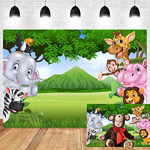 Leyiyi Africa Zoo Summer Scenery Backdrop 10x6.5ft Photography Backdrop Cute Animals Green Endless Lawn Children Baby Birthday Party Backdrop Kids Infant Room Decor Children Baby Portraits Studio Prop - size: 10x6.5ft