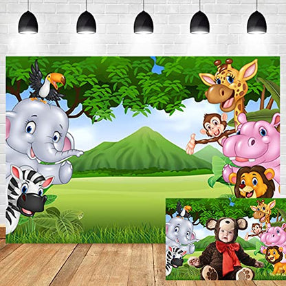 Leyiyi Africa Zoo Summer Scenery Backdrop 10x6.5ft Photography Backdrop Cute Animals Green Endless Lawn Children Baby Birthday Party Backdrop Kids Infant Room Decor Children Baby Portraits Studio Prop - size: 10x6.5ft