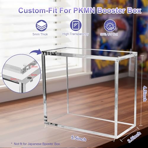 PKMN Booster Box Display Case, Clear Acrylic Protector for Booster Box TCG Trading Card Box | 5mm Thick with Magnetic Lid, UV Blocking & Dust Proof Showcase | Stackable Storage Case