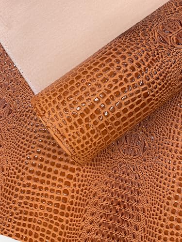 Glossy Two Tone Gator Fake Leather Upholstery, 3D Crocodile Skin Texture Faux Leather PVC Vinyl, 54" Wide (Crush Orange, 18" X 54") - color: Crash Orange, size: 18" X 54"