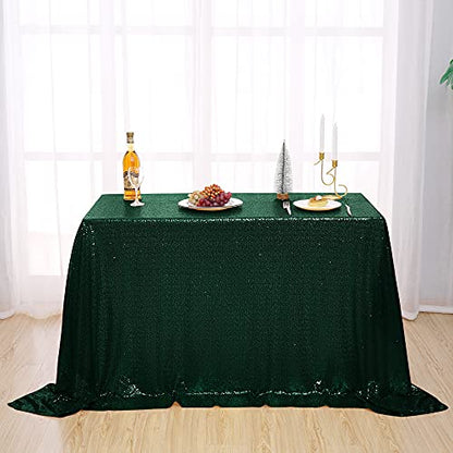 Nanbowang Dark Green Rectangular Sequin Tablecloth - 102" x 60" - Perfect for Parties & Elegant Dining Affairs - size: 102" x 60" (Rectangular)