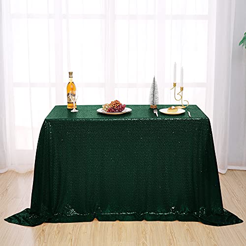 nanbowang Sequin Tablecloth - Dark Green Table Cloths for Parties Rectangular Table Cover Overlay Sequin Fabric Table Linens Birthday/Baby Shower/Tea Party Decor - size: 140" x 60" (Rectangular)