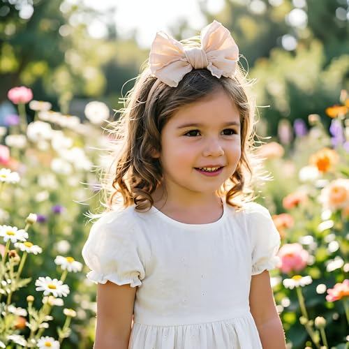 5PCS Baby Girl Bow Headbands Soft Stretchy Nylon Hair Bows for Newborn Infant Toddler Cute Solid Color Bowknot Headwear for Party Photo Props Gifts(Mixed, Elastic)
