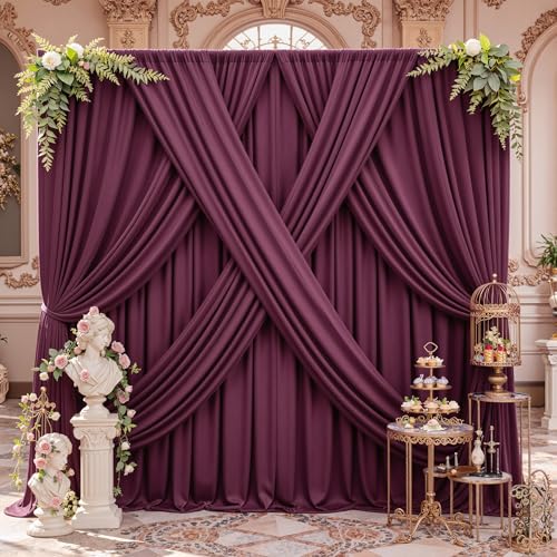 50x14ft Burgundy Backdrop Curtain for Parties, 10 Panels Wrinkle Free 14 Foot Long Polyester Photo Backdrop Drapes for Wedding Birthday Party Baby Shower Photography Background - color: Burgundy, size: 5ft(W)x14ft(H),10panels