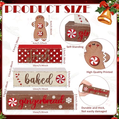 Geelin 4 Pcs Wooden Christmas Tabletop Decor Gingerbread Man Tiered Tray Decor Christmas Centerpiece Rustic Decorative Block Signs Gift Farmhouse Table Decoration for Home Kitchen - style: Gingerbread