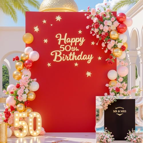 Square Arch Backdrop Covers 6.6FT x 5.2FT Red and Black Wedding Arch Cover Stretchy Backdrop Christmas Square Arch Stand Cover Spandex for Birthday Party Baby Shower Ceremony Banquet Decoration - color: Red+Black