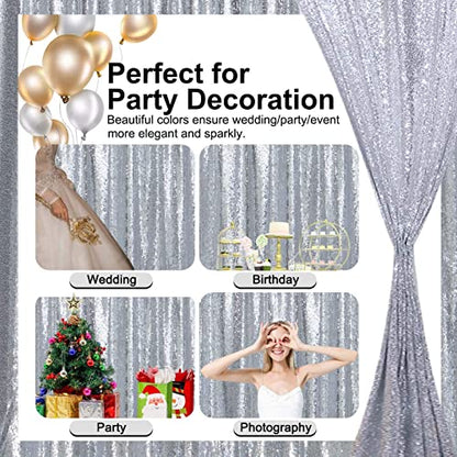 Silver Sequin Backdrop Curtains 2FTx8FT 2 Panels Sparkle Backdrop Curtain Drapes Glitter Backdrop Photo Background for Wedding Baby Shower Xmas Birthday Parties - color: Silver, size: 2FTx8FT-2PCS