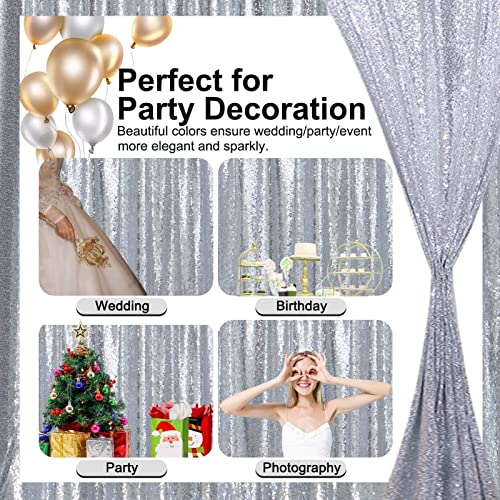 Sequin Backdrop Curtains 2FTx8FT 4 Panels Glitter Drapes Sparkly Photography Background for Wedding Birthday Party Bridal Baby Shower (Silver x 2+Black x 2) - color: Silver and Black, size: 2FTx8FT-4PCS