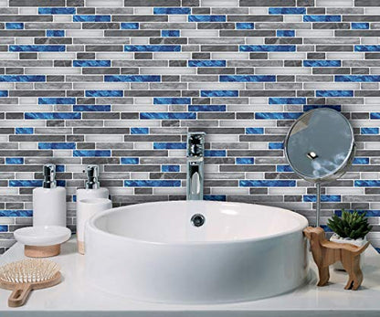 Art3d Peel & Stick Brick Kitchen Backsplash Self-Adhesive Wall Tile Stone Design, 10 Sheets, Blue Marlbe, 30 * 30cm - color: Blue
