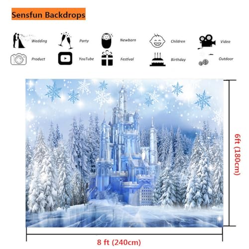 Sensfun Winter Ice Wonderland Backdrop Wonderland Christmas Party Decorations,Crystal Ice Castle Snowflake Photography Background for Girl Wonderland Birthday Banner Portrait Photo Booth Prop 8x6ft - size: 8X6ft