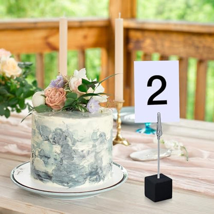 Gersoniel 20 Pcs Cube Base Memo Clip Holder with Alligator Clip Wood Table Number Holder Cube Base Place Card Stand Mini Photo Menu Stand for Displaying Number Card (Black) - color: Black