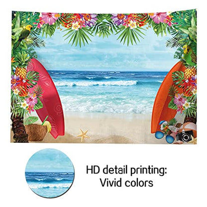 HQM Summer Tropical Beach Theme Photo Background 5X3FT Fabric Beach Conch Hawaii Blue Sea Flower Children Birthday Luau Party Photography Backdrop Kids Baby Shower Cake Table Decor Studio Shoot Props - size: 5x3 FT
