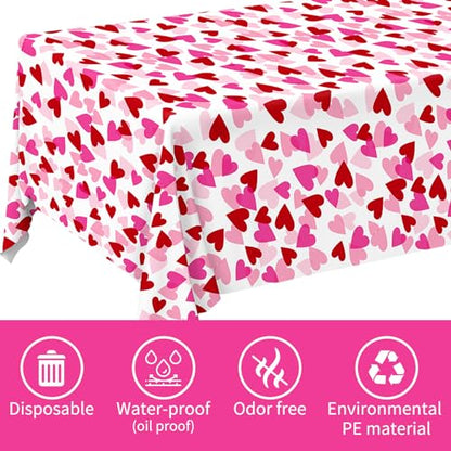 Valentine's Love 3-Pack Tablecloths: Waterproof & Disposable Plastic Covers, 54x108", Romantic Heart-Themed Decorations for Memorable Party Tables - style: heart