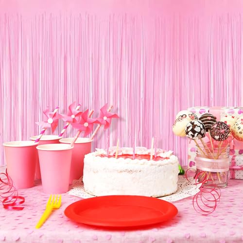 5 Pack Pink Foil Curtain Backdrop 3.2ft x 8.2ft Tinsel Foil Fringe Curtains Macaron Photo Booth Streamer Backdrop for Party Decorations Birthday Baby Shower Bachelorette Holiday Decor (Pastel Pink) - color: Pastel Pink