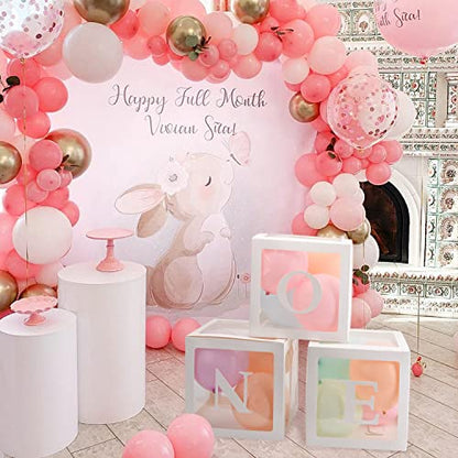 First Birthday Decorations For Boy Or Girl, 3 Pcs ONE Balloon Boxes For 1st Birthday, Baby Clear Blocks Party Decor With ONE Letters For Photoshoot Props, Cake Smash Backdrop
