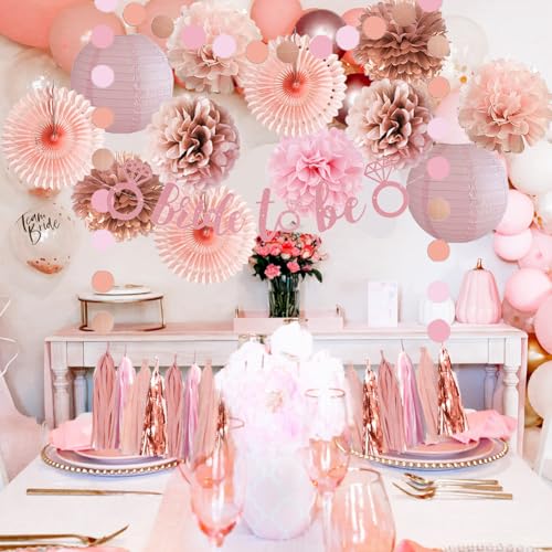 Pink Bachelorette Party Decorations Rose Gold Bride to Be Light Pink Rose Gold Bridal Shower Decorations Dusty Rose Pom Poms Peach Fans Lanterns with Tassel Garland Bride to Be Banner for Wedding