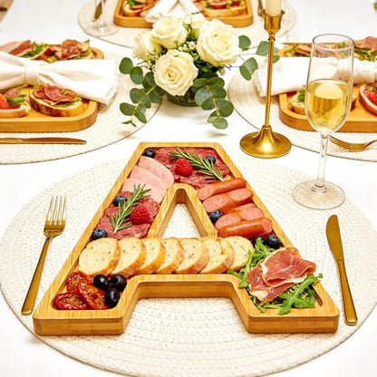 11" Wooden Letter A Platter Tray for Party Charcuterie Board Letters Serving Trays for Food Fruit Cupcake Reusable Fillable Dishes Plates for Birthday Anniversary Wedding Party Baby Shower Supplies - color: Letter a