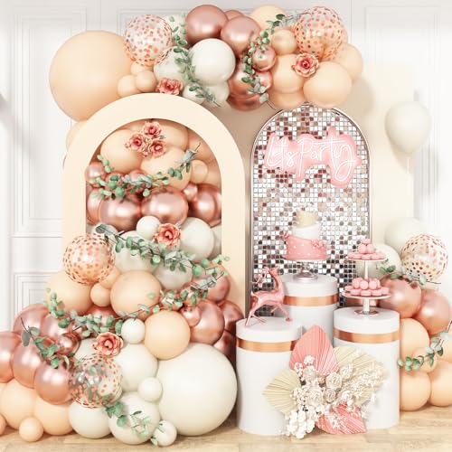 Rose Gold Arch Kit,Boho Balloon Garland with Nude and Metallic Rose Gold White Sand Balloons for Wedding Birthday Baby Shower Bachelorette Mother’s Day Girls Women Birthday Party Decorations - color: Rose Gold
