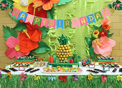 Hawaiian Birthday Party Decoration for Luau Summer Pool Glitter Gold Birthday Banner for Aloha Party Coconut Palm and Beach Happy Birthday Banner Photography Props