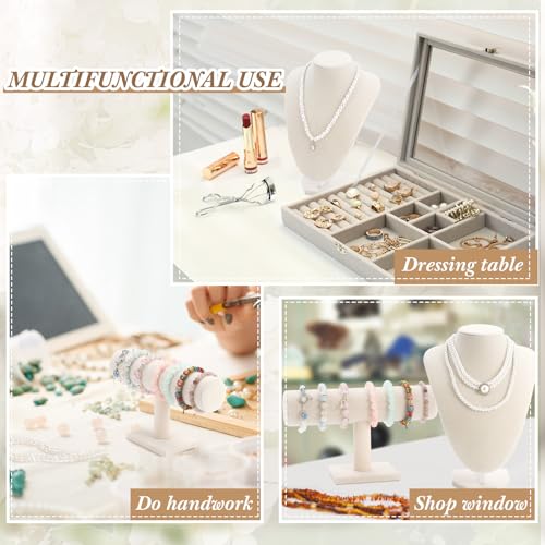Huquary 6 Pcs Velvet Jewelry Display Set Necklace Display Stand T Bar Bracelet Holder Jewelry Bust for Home Store Trade Show(Beige) - color: Beige