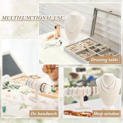 Huquary 6 Pcs Velvet Jewelry Display Set Necklace Display Stand T Bar Bracelet Holder Jewelry Bust for Home Store Trade Show(Beige) - color: Beige