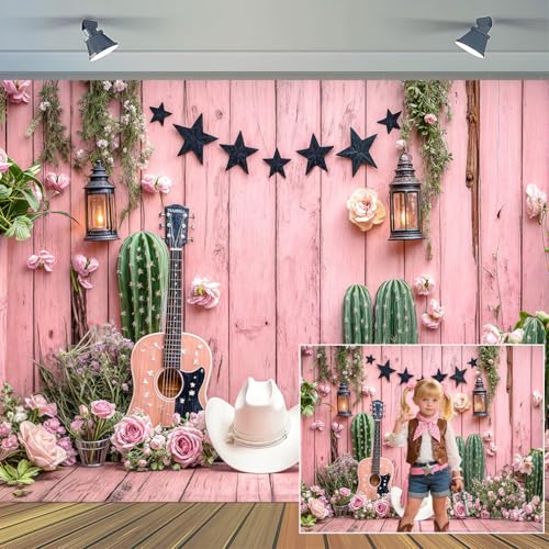 15x10ft Western Party Backdrop Pink Cowgirl Gold Coins Cactus Stars Wooden Background Wild West Rustic Bridal Shower Birthday Party Decorations Photo Booth Studio Props - color: Pink, size: 15x10ft