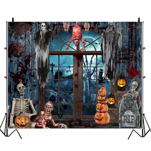 Halloween Backdrop for Photography 10x8ft Scary Haunted House Halloween Photo Backdrop Horror Cemetery Bloody Zombie Skulls Photography Background Party Decor Kids Adult Portrait Photo Booth Props