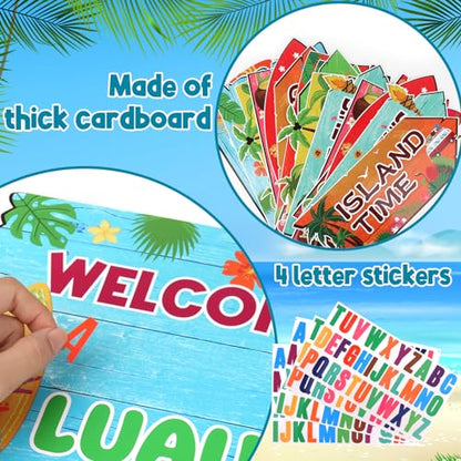 20 Pieces Luau Party Decorations Hawaiian Party Welcome Sign Summer Tropical Party Direction Signs for Fiesta Hawaiian Luau Tiki Themed Birthday Wedding Party Supplies with 2 Sheet Stickers - style: Luau