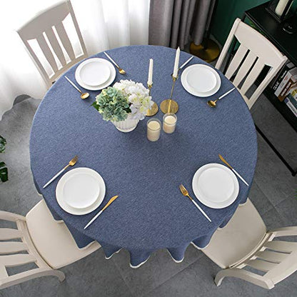 EHouseHome Faux Linen Tablecloth with Lace Trim - Waterproof/Spill Proof/Stain Resistant/Wrinkle Free/Oil Proof - for Banquet, Parties, Dinner,Wedding,Holiday,Denim Blue Round 60Inch - color: Denim Blue, size: 60" (Round)