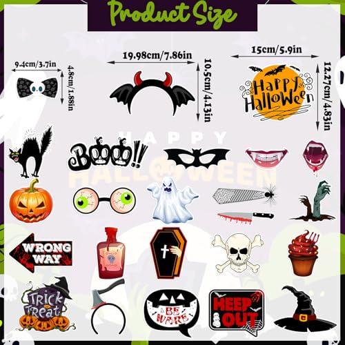 Halloween Photo Booth Props Kit, 24 Pieces DIY Vintage Scary Party Supplies, Vampire Skull Witch Photo Booth Props Kit for Women & Men Dress Up Accessories Costumes Props