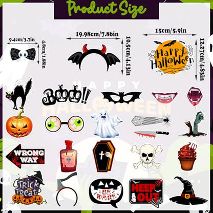 Halloween Photo Booth Props Kit, 24 Pieces DIY Vintage Scary Party Supplies, Vampire Skull Witch Photo Booth Props Kit for Women & Men Dress Up Accessories Costumes Props