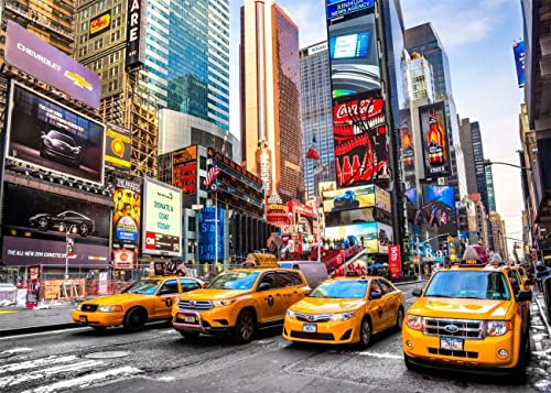 Fabric 15x8ft New York City Time Square Backdrop Broadway Street Taxi Photography Background City Cityscape Skyscraper NYC Themed Party Birthday Adult Portrait Studio Banner Booth Props - size: 15x8FT