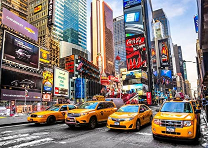 Fabric 15x8ft New York City Time Square Backdrop Broadway Street Taxi Photography Background City Cityscape Skyscraper NYC Themed Party Birthday Adult Portrait Studio Banner Booth Props - size: 15x8FT