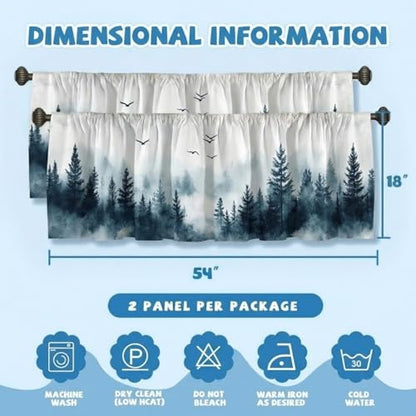 Misty Forest Curtain, Two-Pack, Mist Mountain Bird Watercolor Landscape,Applicable to Bathroom, Bedroom, 54x18 inches. - color: Misty Forest