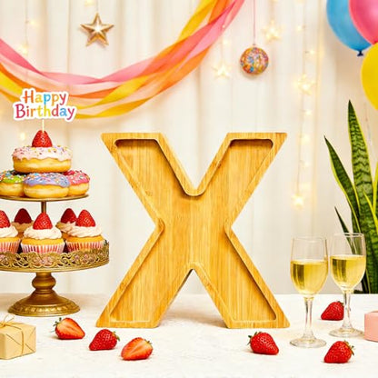 11" Wooden Letter X Platter Tray for Party Charcuterie Board Letters Serving Trays for Food Fruit Cupcake Reusable Fillable Dishes Plates for Birthday Anniversary Wedding Party Baby Shower Supplies - color: Letter X