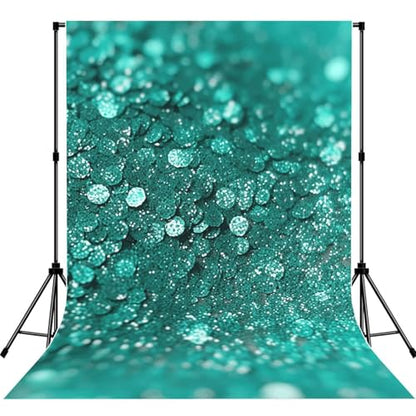 Turquoise Glitter Backdrop Background for Photography 5x7ft Photobooth Professional Photo Backdrop Curtains Video Photography Studio Photo Backgrounds Banner Booth Background Screen Parties - color: Turquoise Glitter