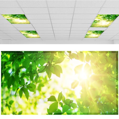 Patelai 4 x 2 Feet Fabric Fluorescent Light Cover for Ceiling Classroom Magnetic Cubicle Shade with 10 Magnets Fluorescent Light Filters for School Home Office Drop Lamp Decor(Green Leaves) - style: Green Leaves