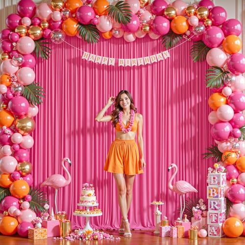 8ftx10ft Wrinkle Free Hot Pink Backdrop Curtain - 10 Feet Photography Backdrop Drapes, Silky Polyester Back Drop Cloth for Wedding Baby Shower Balloon Arch Background - color: Hot Pink, size: 8FTx10FT (W4'xH10', 2 Panels)