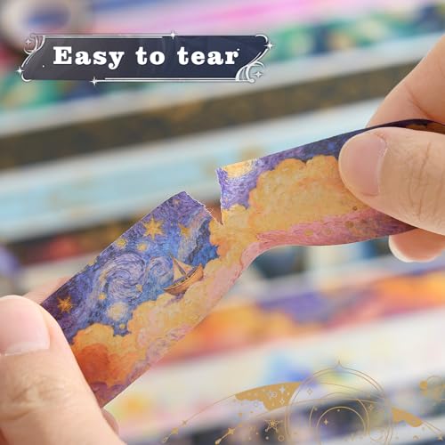 Gold Foil Washi Tape Set 30 Rolls,Celestial Decorative Masking Tape for Junk Journal, Journaling & Scrapbook Supplies, DIY Crafting Supplies - style: Galaxy
