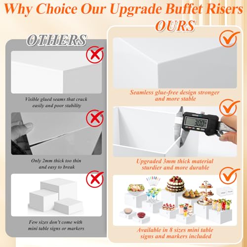 10 Pcs White Acrylic Buffet Risers with Mini Sign and Marker, Food Display Stands for Buffet Table Party Catering Dessert Jewelry Collectibles, Acrylic Cube Nesting Boxes with Hollow Bottoms 8 Sizes (10" 9" 8" 7" 6" 5" 4" 4" 3" 3") - size: 10" 9" 8" 7" 6"