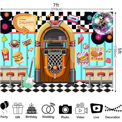 50s Retro Diner Backdrop Rock and Roll Party Decorations Backdrops Sock Hop Decorations for Birthday 7x5ft