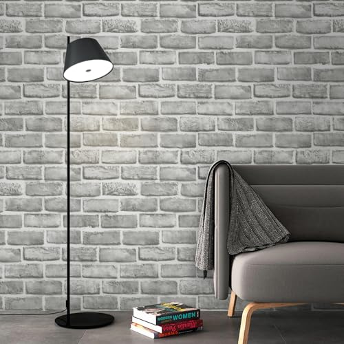 Guvana Grey Brick Wallpaper Peel and Stick Wallpaper 3D Brick Contact Paper Self Adhesive Wallpaper for Bedroom Modern Removable Wall Paper Vinyl Film Decor Backsplash Walls 17.3"×118" - color: Grey and White, size: 17.3" x 118"
