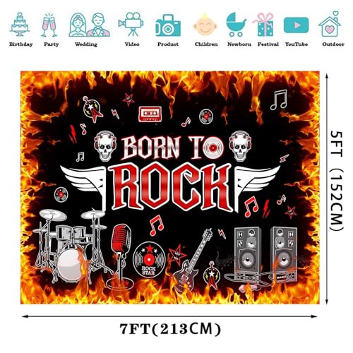 Born to Rock Backdrop, 7x5ft, 1950's Rock 'n' Roll Flame Photography Background Party Supplies Birthday Decor Banner Photo Booth Props BJOKPR0275 - size: 7x5
