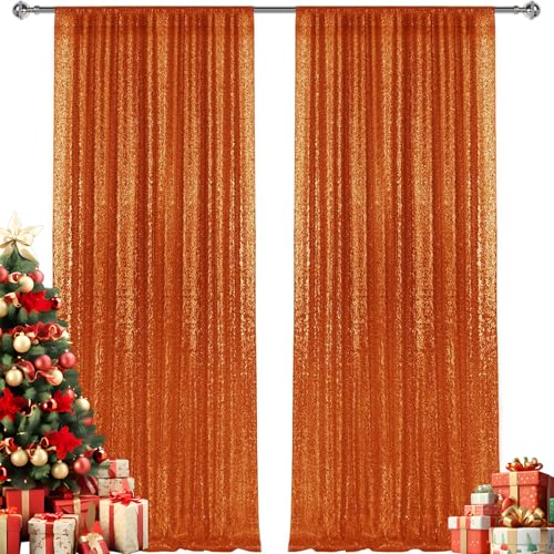 2×8FT-2PCS Orange Sequin Backdrop Curtains Panels, Photography Backdrop Glitter Curtains Fabric Background for Christmas Wedding Party Decor - color: Orange, size: 2X8FT-2PCS