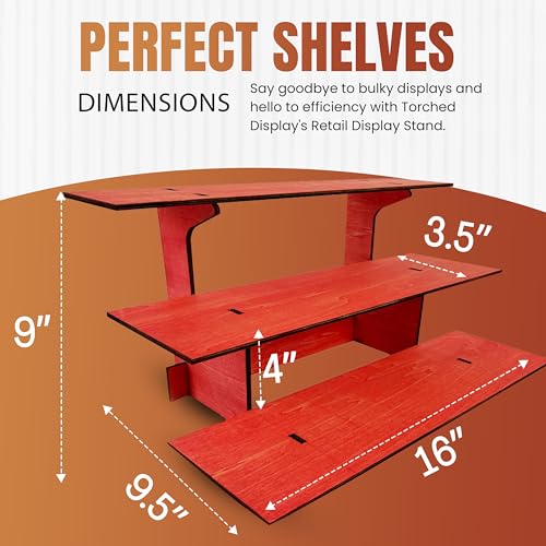 3-Tier Straight Retail Table Display Stand with Shelves for Products | 3 Step Straight Display Rack for Counter Top, Craft Shows, Farmers Market, Trade Shows, Pop ups, Soap Display, Candles (Red) - color: Red